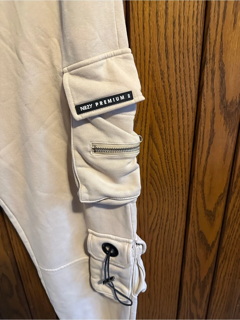 Men's Beige Heavyweight Fleece Cargo Joggers XL Gorpcore Streetwear Utility